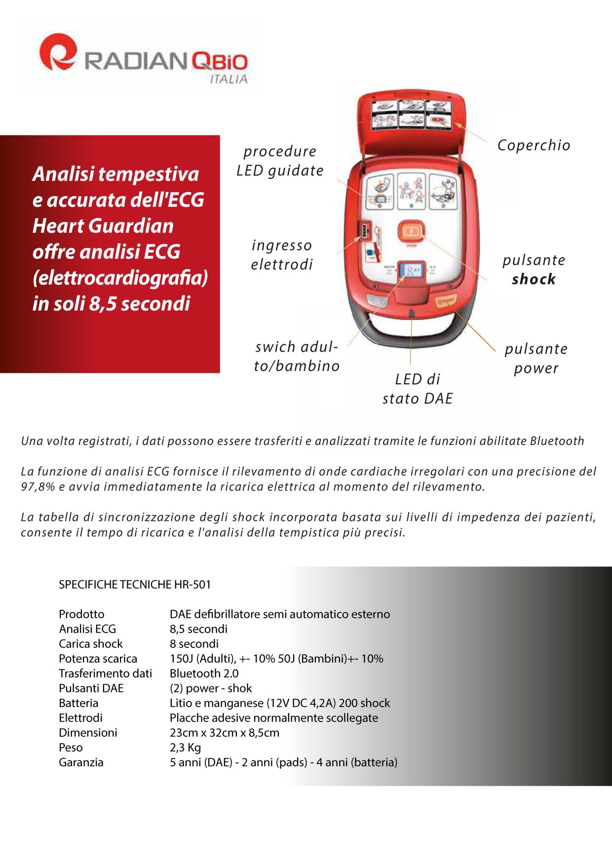 Specifiche tecniche heart guardian hr-501